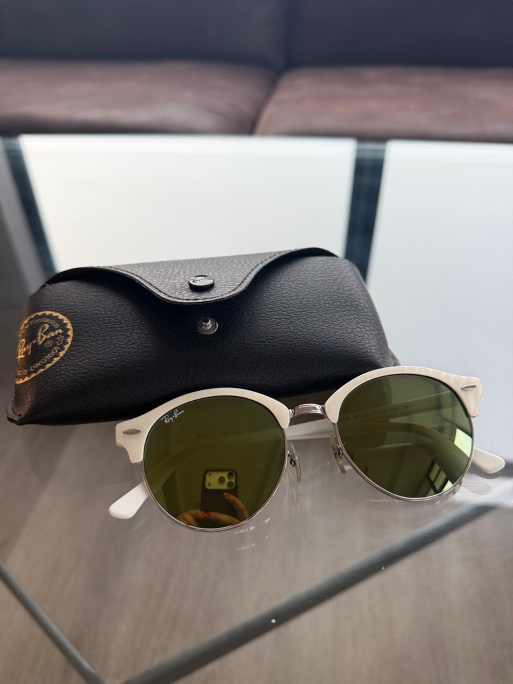 Ray-Ban Clubround Sunglasses White Frame with Green Lenses